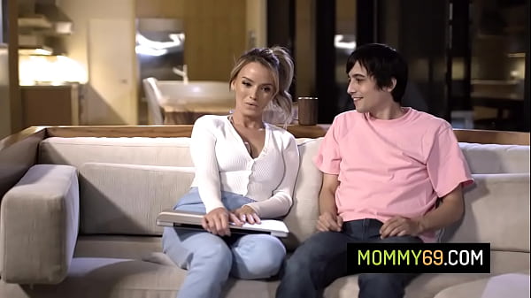 Hot milf stepmom Pristine Edge seduce and fuck with her stepson on the couch